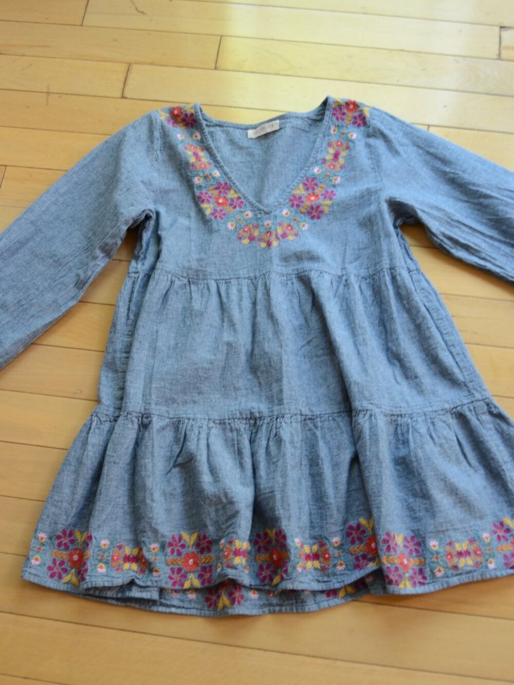 Natural Life chambray embroidery tiered dress  Size M